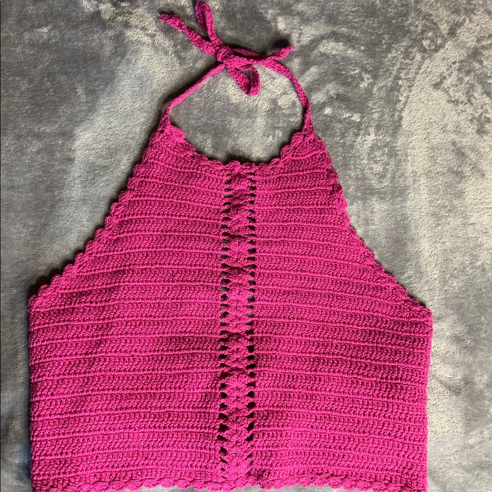 Forever 21 Crochet pink crop top